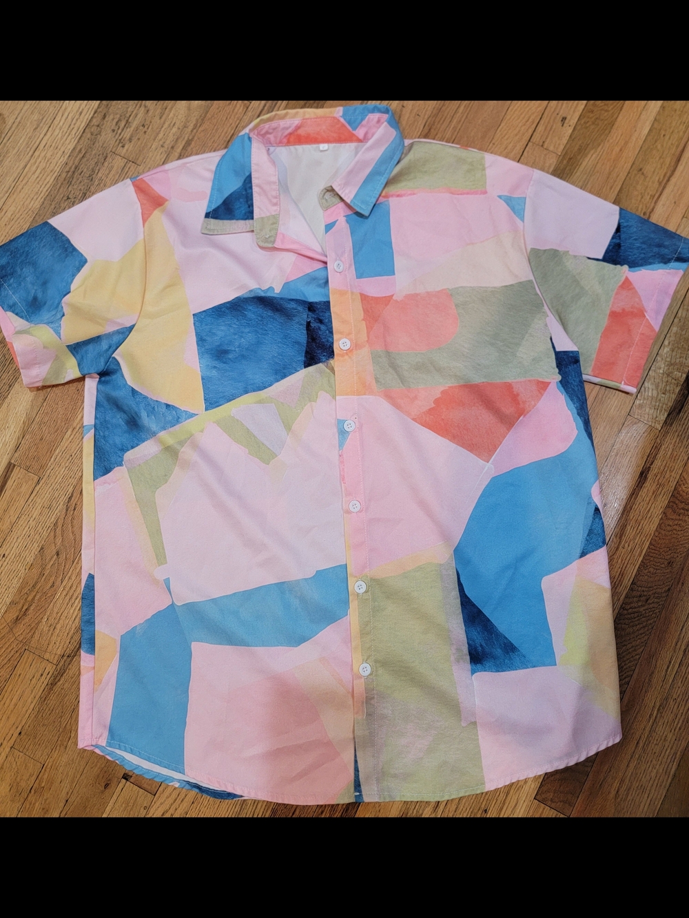 Fun Men's Short Sleeve Geometric Button Up Print Shirt - Pastel Multicolor